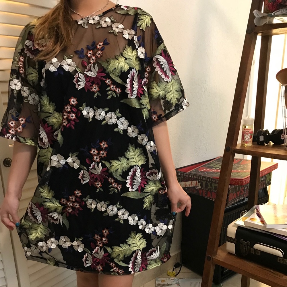 Floral dress with black lining underneath